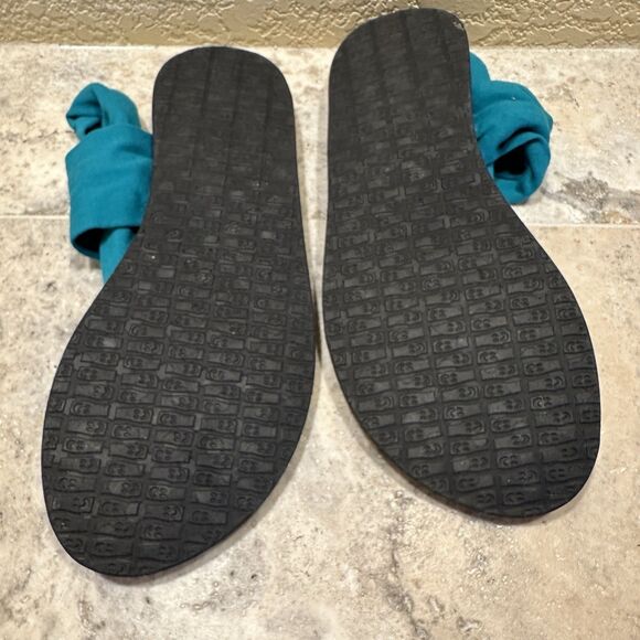 Sanuk Yoga Green/Blue Sling Back Thong Sandals/Fabric Flip Flops Womens 9 - Picture 3 of 4